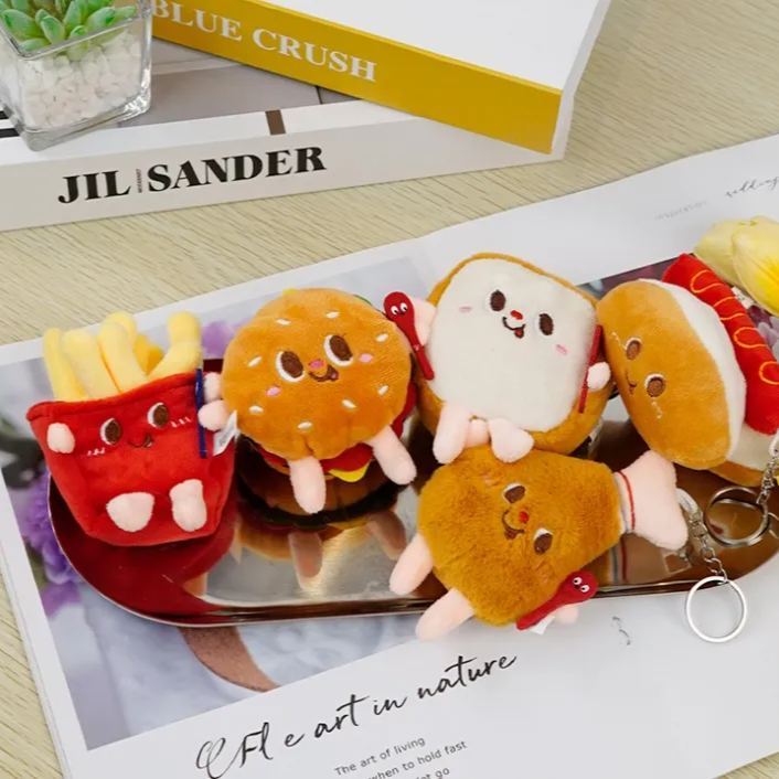 Fast food series plush pendant hamburger hot dog chicken leg doll boutique doll keychain accessories