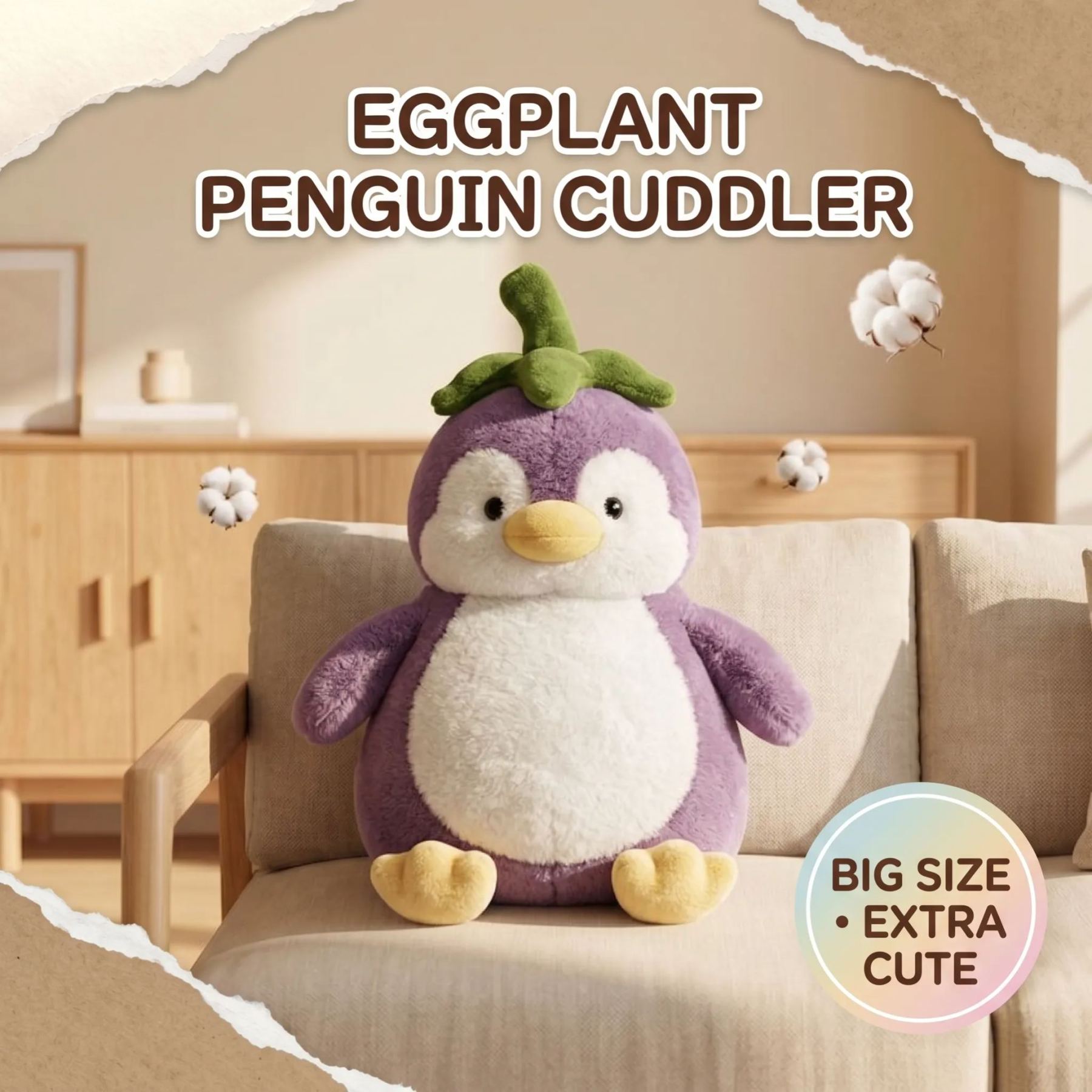 Ultra Soft Eggplant Penguin Plush Mothers Day Gift