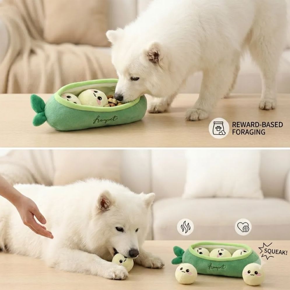 Pea Pod Squeaky Dog Toy – Interactive Plush Snuffle Toy