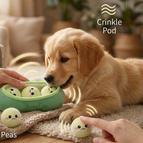 Pea Pod Squeaky Dog Toy – Interactive Plush Snuffle Toy