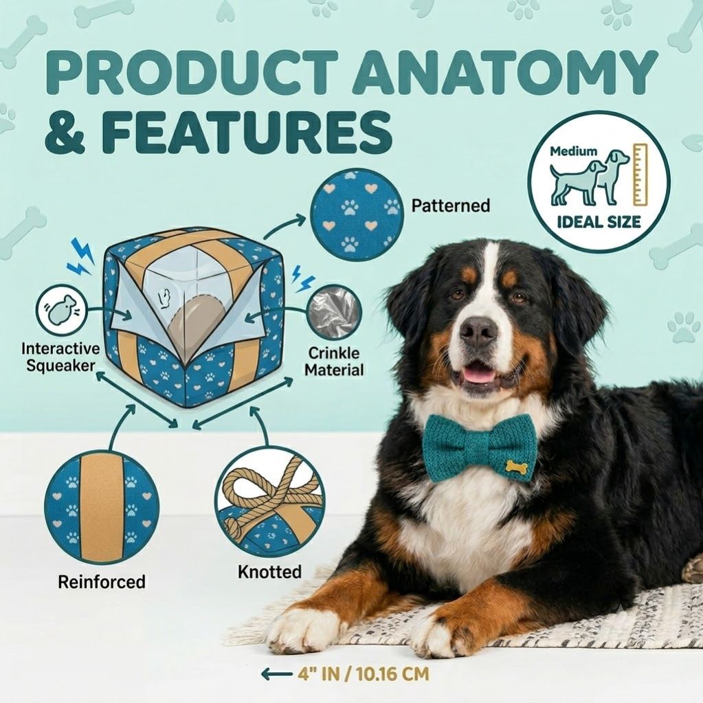 Dog Birthday Gift Box Toy – Squeaky Plush Present with Rope Bow