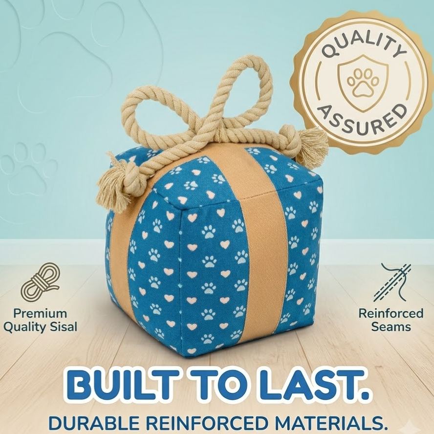 Dog Birthday Gift Box Toy – Squeaky Plush Present with Rope Bow