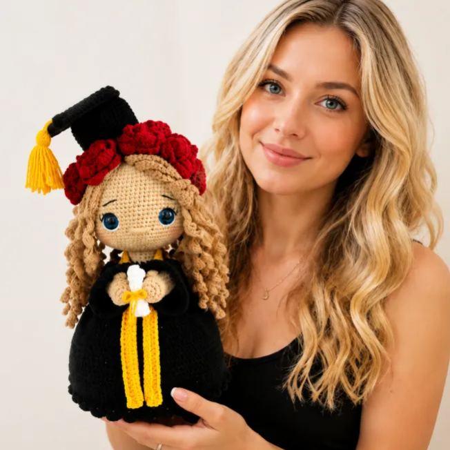 Graduation Crochet Bouquet Flower Dolls Handmade Reversible Doll Personalized Gift Lookalike from You Photo Finished Gifts