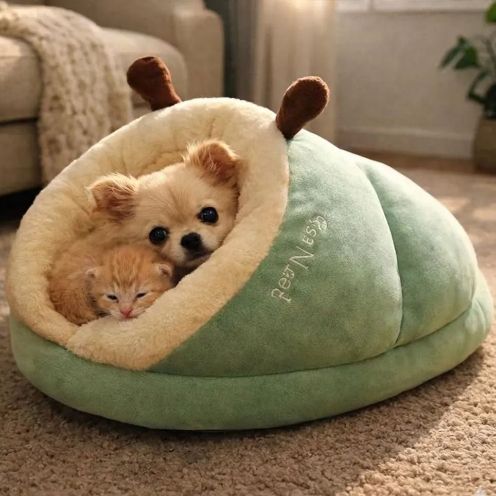 Cozy Green Fluffy Slipper-Shaped Pet Bed for Dogs and Cats