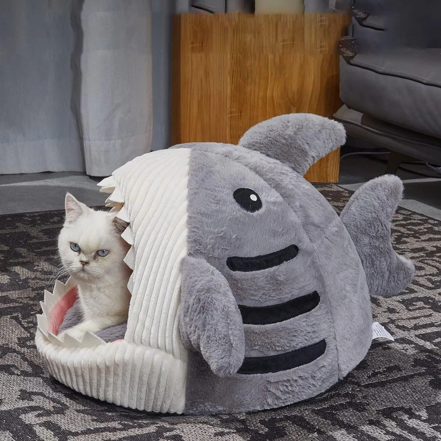 Shark Cat Bed – Cozy Plush Shark Cave Pet Bed for Cats and Small Dogs