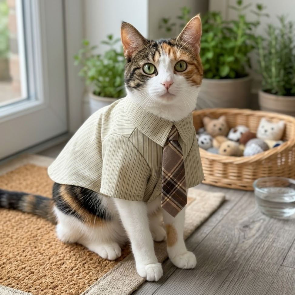 Gentleman Cat Shirt and Tie Set - Premium Lightweight Summer Formal Outfit, Comfortable Pet Clothes in All Sizes