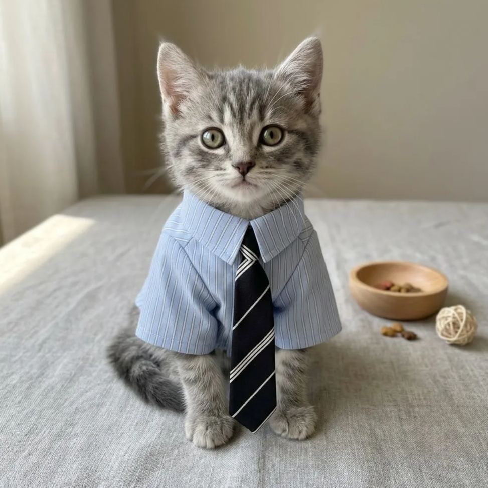 Gentleman Cat Shirt and Tie Set - Premium Lightweight Summer Formal Outfit, Comfortable Pet Clothes in All Sizes