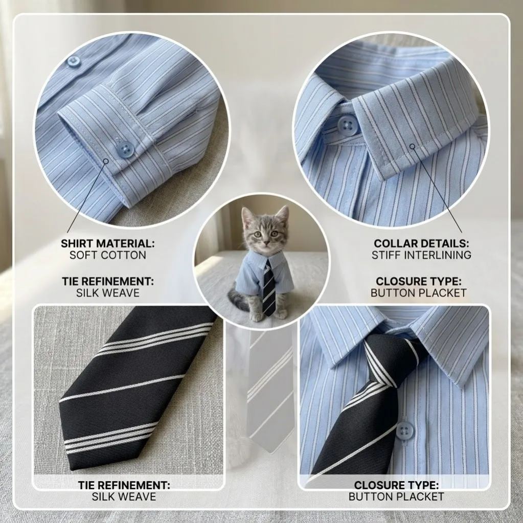 Gentleman Cat Shirt and Tie Set - Premium Lightweight Summer Formal Outfit, Comfortable Pet Clothes in All Sizes