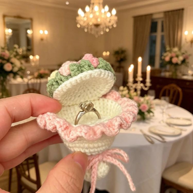 Crochet Flower Ring Box Handmade  Wedding Ideas Proposal Ring Holder Unique Bridesmaid Bride Gift