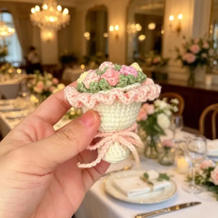 Crochet Flower Ring Box Handmade  Wedding Ideas Proposal Ring Holder Unique Bridesmaid Bride Gift