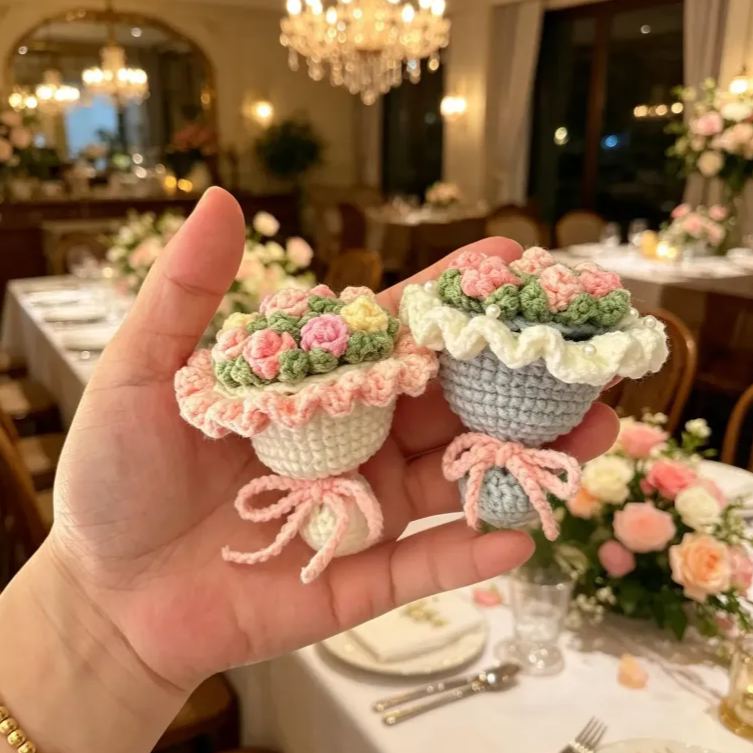 Crochet Flower Ring Box Handmade  Wedding Ideas Proposal Ring Holder Unique Bridesmaid Bride Gift