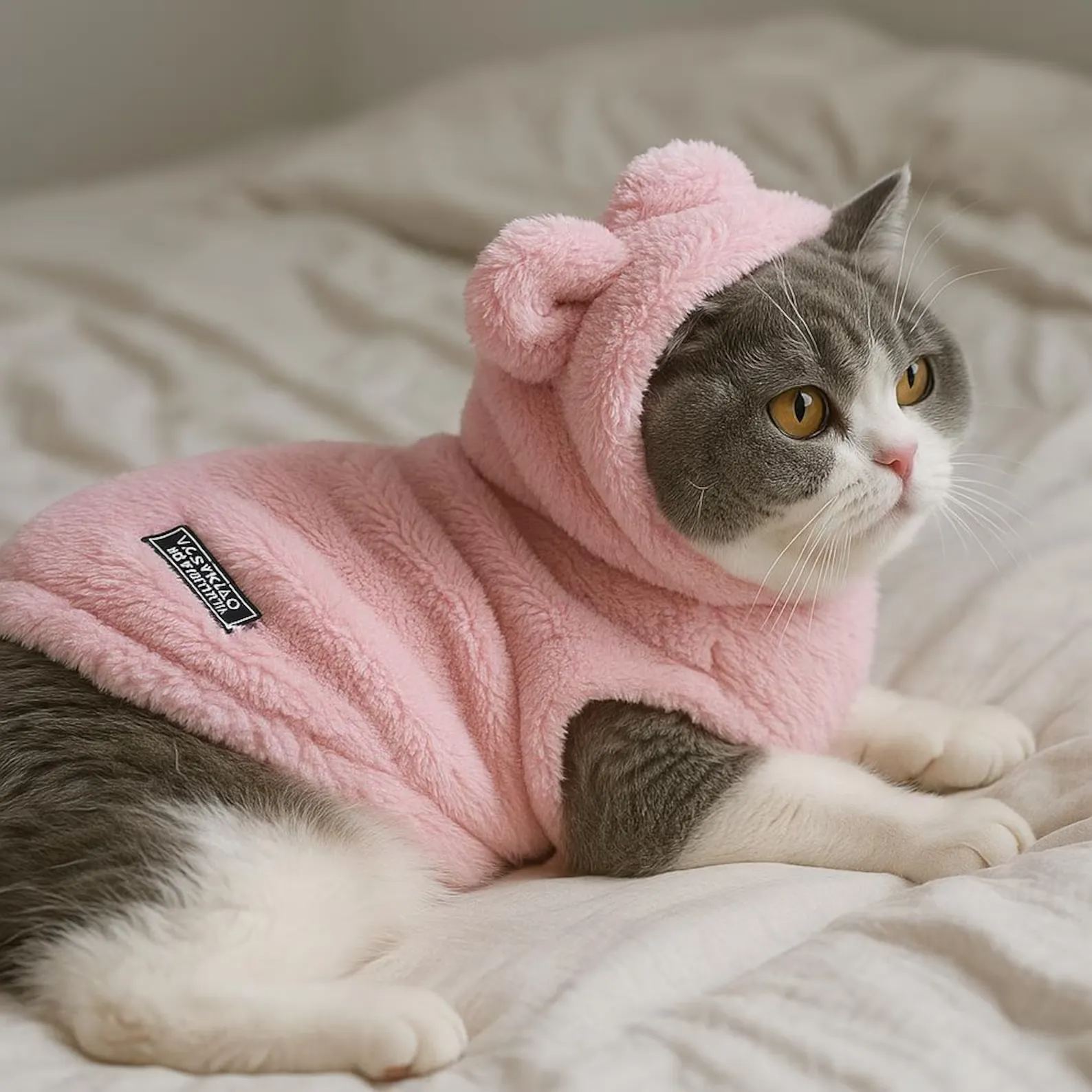 Cat Ear Hoodie – Soft Plush Fleece Cat Hoodie, Warm Cat Clothes with Cute Bear Ears for Cats of All Sizes