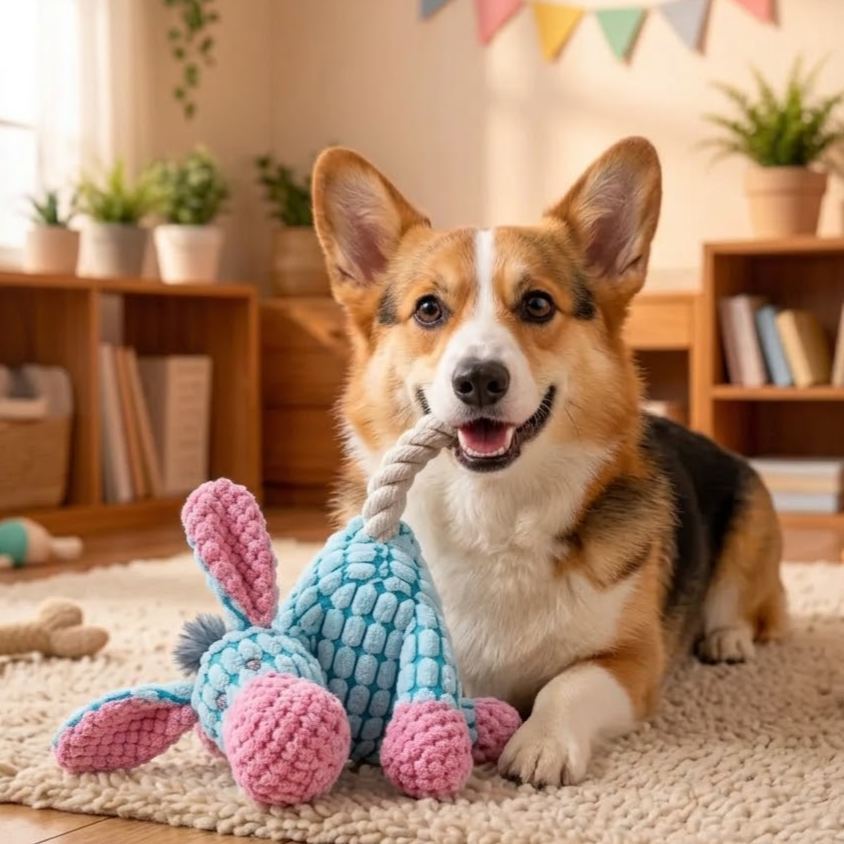 Dog Toy for Aggressive Chewers, Durable Plush Squeaky Interactive Puppy Chew Toy, 6 Colors Cute Animal Pet Toy, Dog Gift for Dog Lovers
