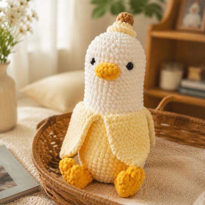 Crochet Banana Duck Personalized Stuffed Animal Toy Handmade for Home Decoration Cute Knitted Animals Gifts