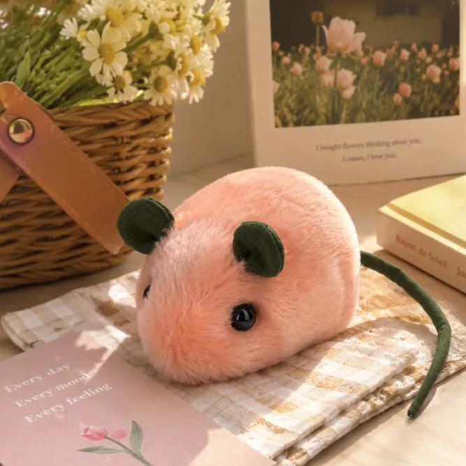 Peach Mouse Plush Toy Soft Stuffed Animal Mouse Handmade Gift Small Animal Doll Cozy Room Decor