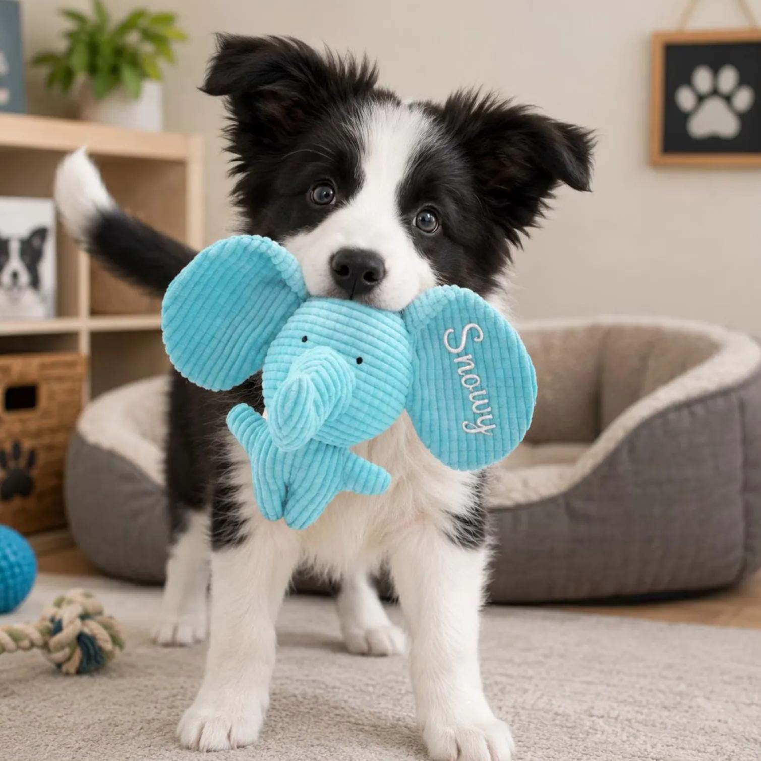 Personalized Elephant Dog Toy with Custom Name, Plush Squeaky Puppy Toy for Small Medium Dogs, Soft Interactive Dog Toy