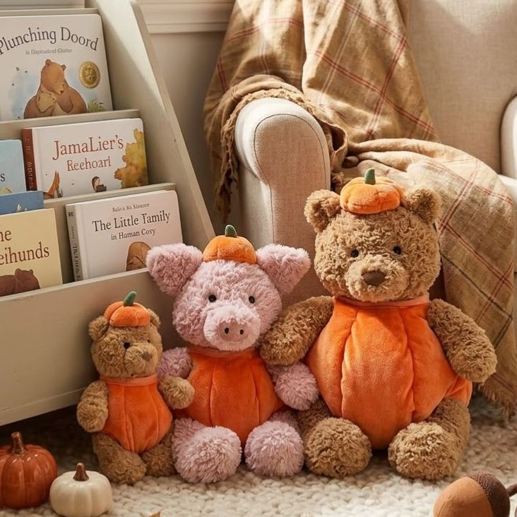Halloween Plush Toy, Pumpkin Animal Stuffed Plush, Soft Stuffed Animal Toy, Cute Bear Pig Plush Doll for Spooky Season Decor