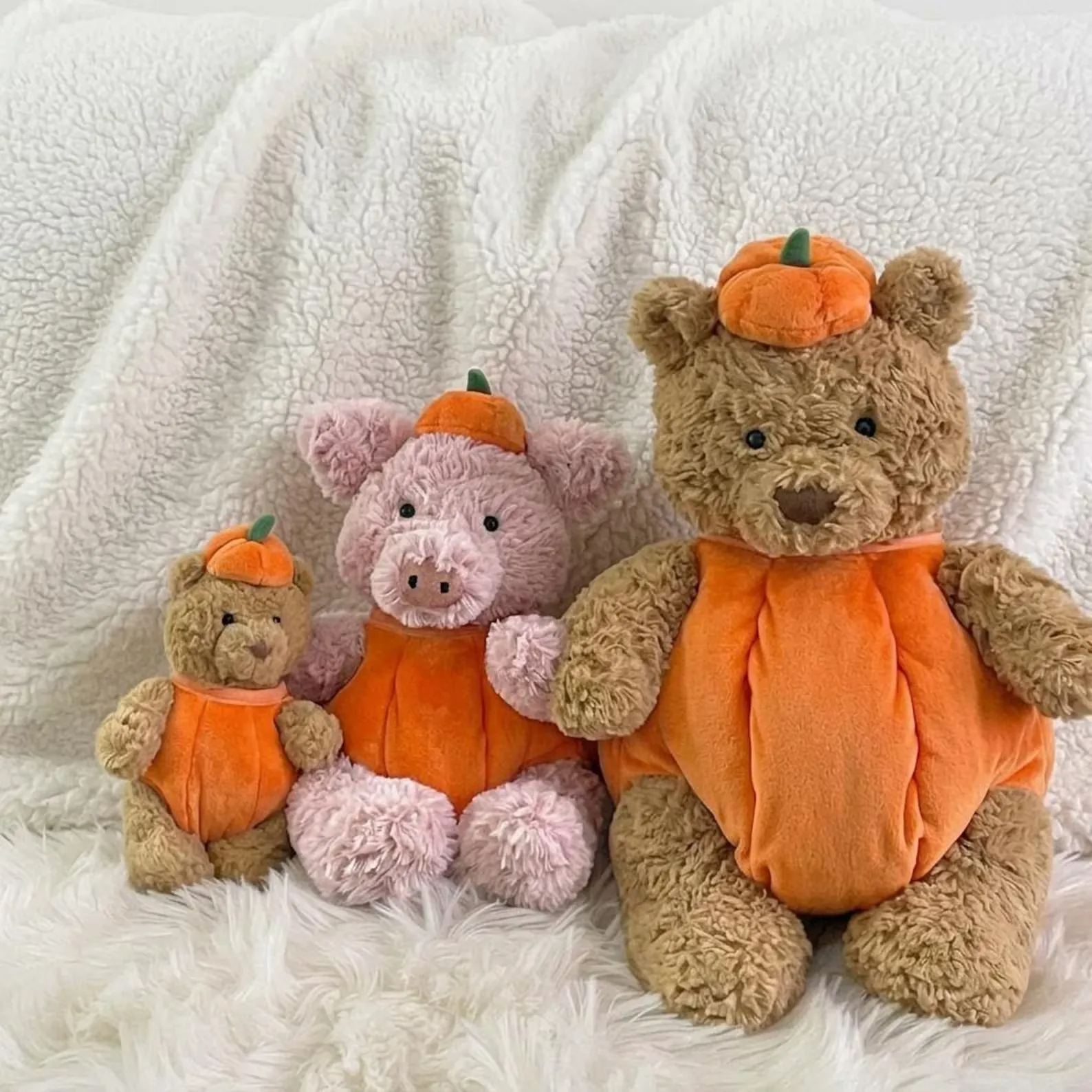 Halloween Plush Toy, Pumpkin Animal Stuffed Plush, Soft Stuffed Animal Toy, Cute Bear Pig Plush Doll for Spooky Season Decor