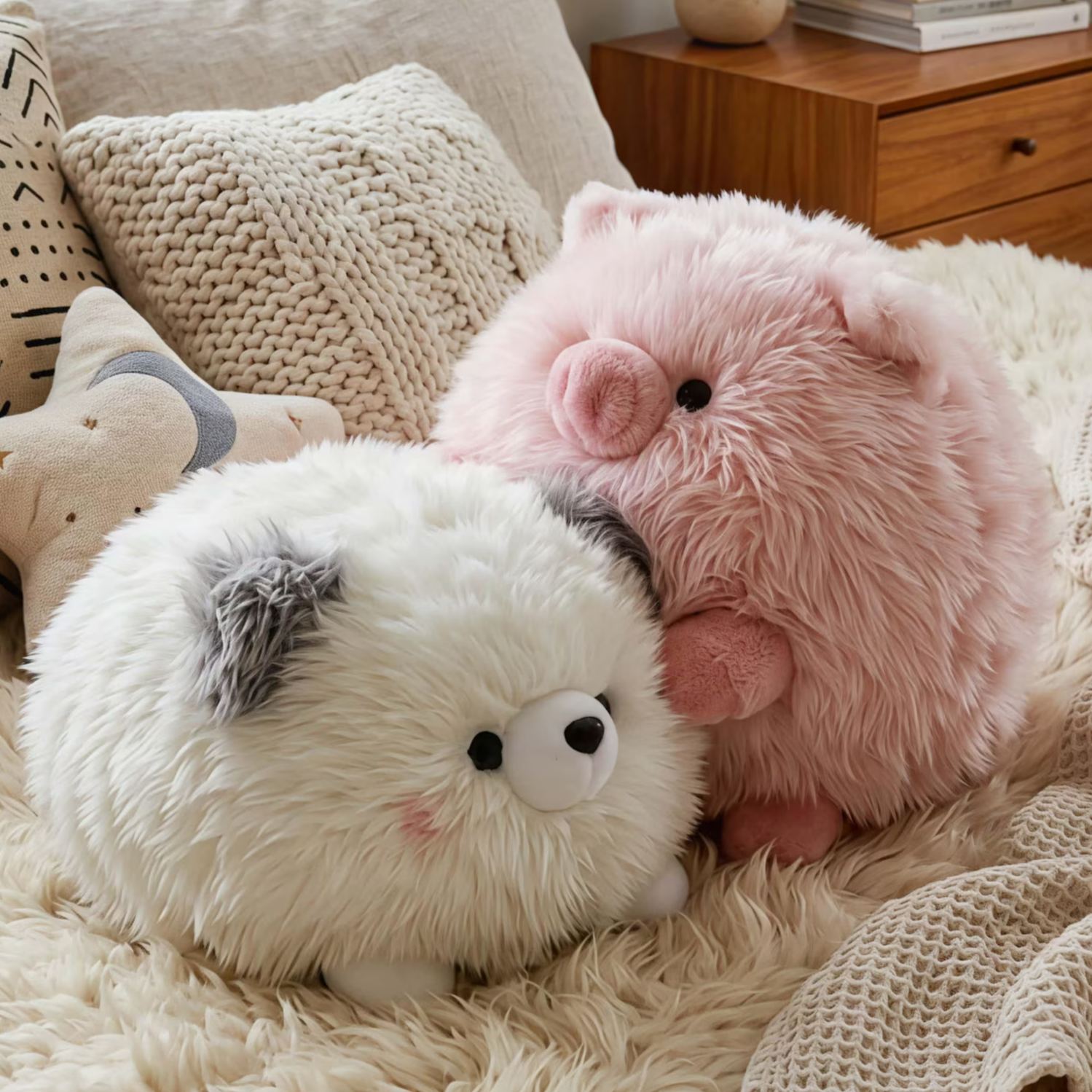 Stuffed Animal Plush Toys, Fluffy Round Animal Dolls, Soft Plush Pillow Room Decor, Cute Handmade Stuffed Dolls for Kids Adults