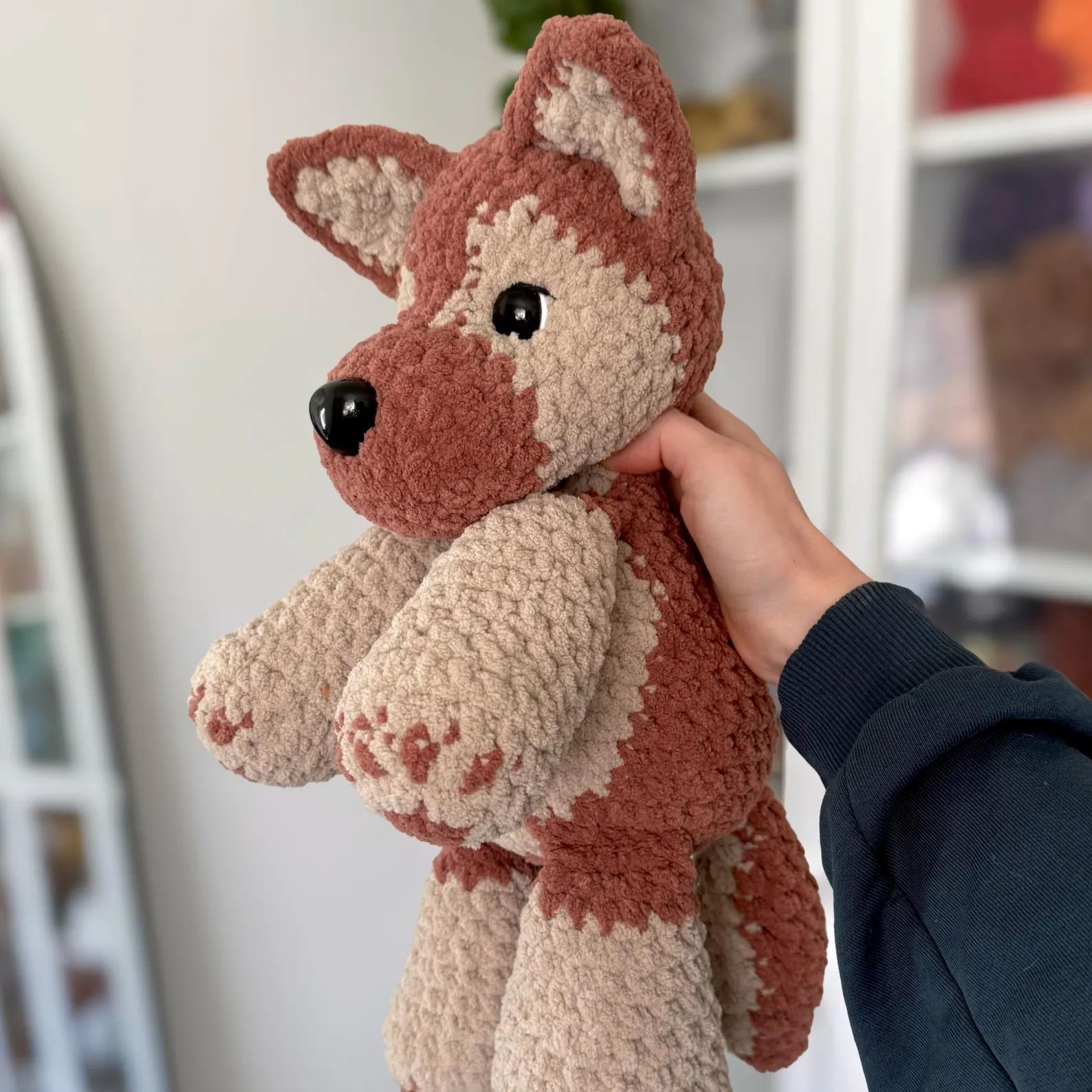 Handmade Crochet Animal Dolls, German Shepherd Plush Toy, Soft Plush Dog Stuffed Animal, Fluffy Stuffed Dolls Plushie