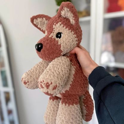 Handmade Crochet Animal Dolls, German Shepherd Plush Toy, Soft Plush Dog Stuffed Animal, Fluffy Stuffed Dolls Plushie