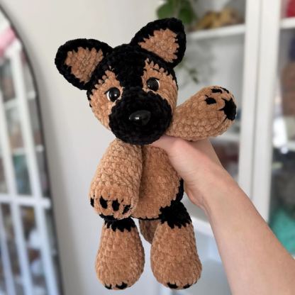 Handmade Crochet Animal Dolls, German Shepherd Plush Toy, Soft Plush Dog Stuffed Animal, Fluffy Stuffed Dolls Plushie