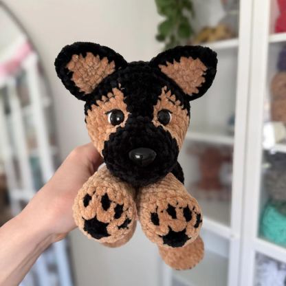 Handmade Crochet Animal Dolls, German Shepherd Plush Toy, Soft Plush Dog Stuffed Animal, Fluffy Stuffed Dolls Plushie