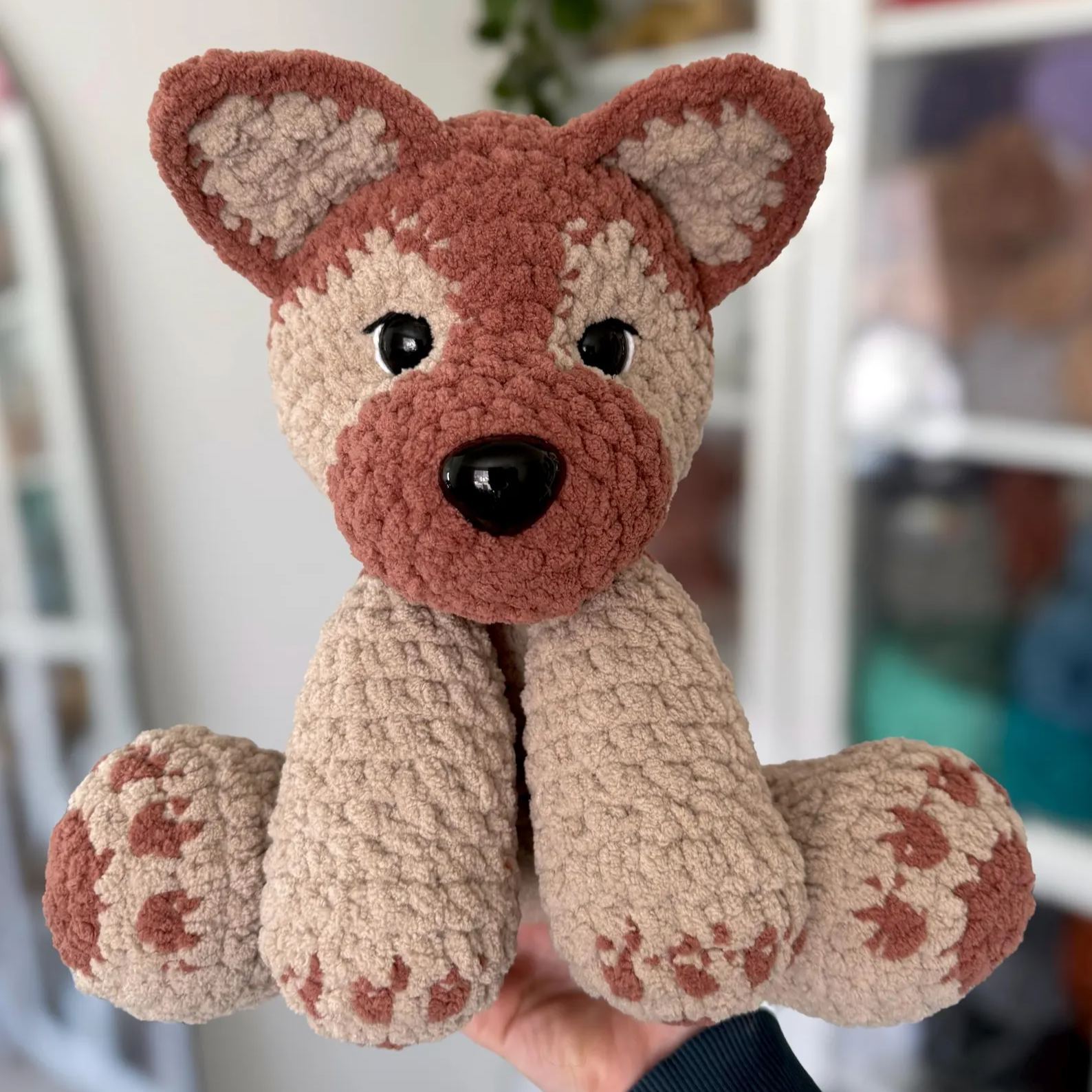 Handmade Crochet Animal Dolls, German Shepherd Plush Toy, Soft Plush Dog Stuffed Animal, Fluffy Stuffed Dolls Plushie