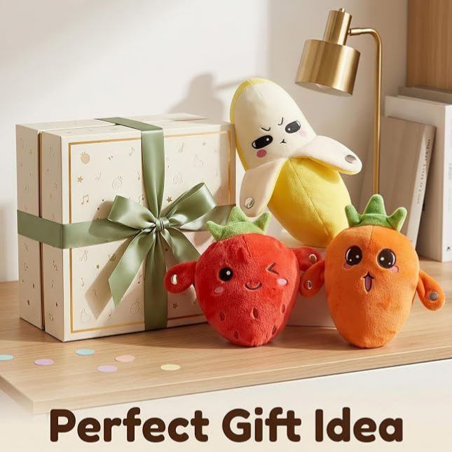 Interactive Plush Toys, Musical Stuffed Animals, Singing Dancing Fruit Doll with LED Lights, Touch Sensitive Electronic Plushie, Educational Sensory Toy Gift for Kids Toddlers