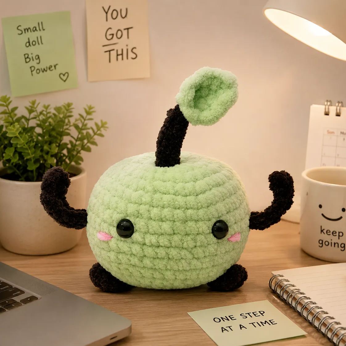 Power Bug Plush Doll, Handmade Crochet Stuffed Doll, Cute Desk Companion for Adults, Workspace Decor and Encouragement Gift