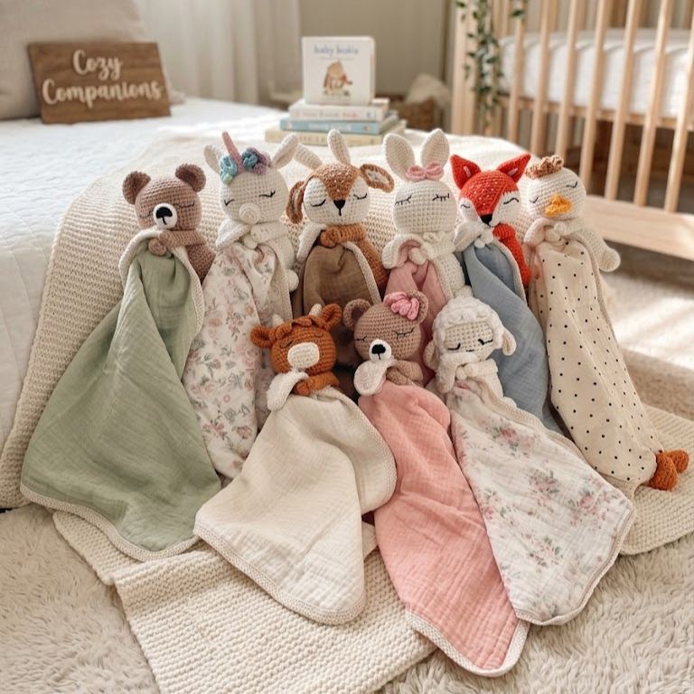 Handmade Plushies Animal Dolls, Crochet Lovey Blanket, Free Personalized Stuffed Animals,Anxiety Comfort Plush for Adults and kids