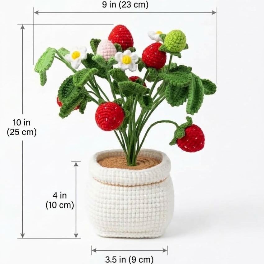 Handmade Crochet Strawberry Plant Pot,Crochet Flower Decor,Housewarming Gift for friends