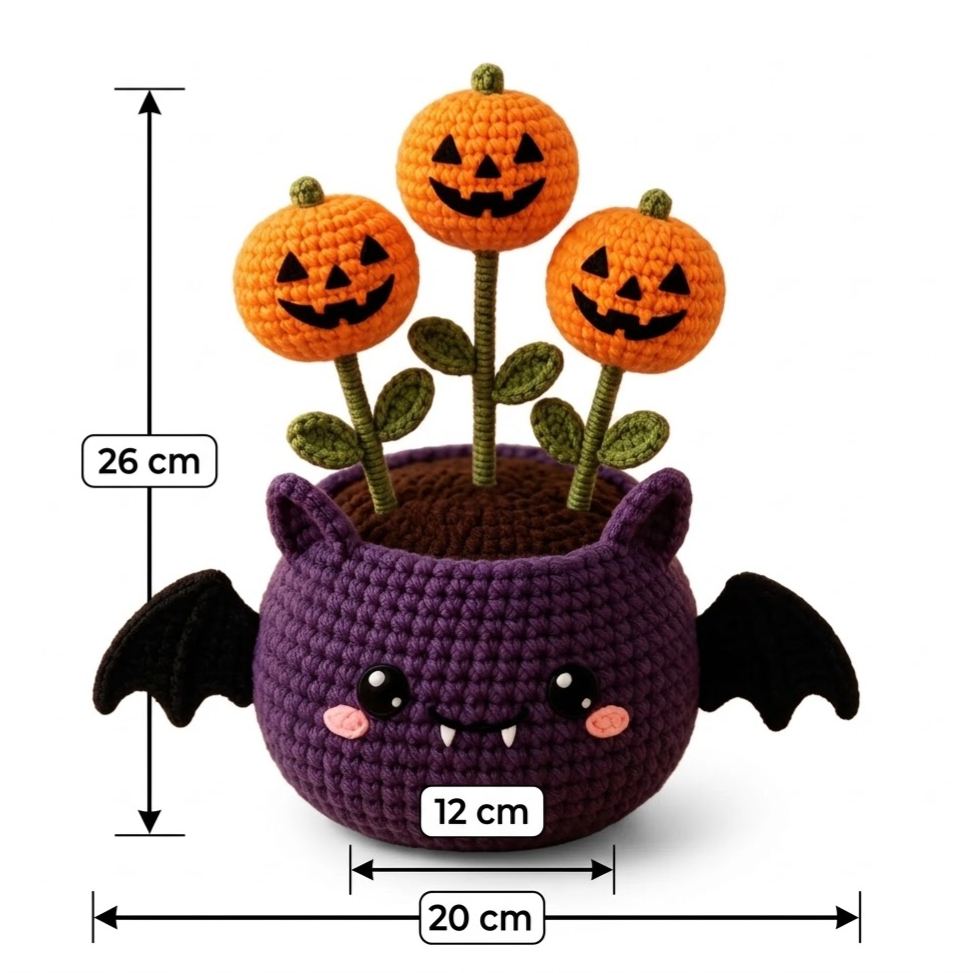 Handmade Crochet Plushies Halloween Bat & Mummy Flower Pot Set