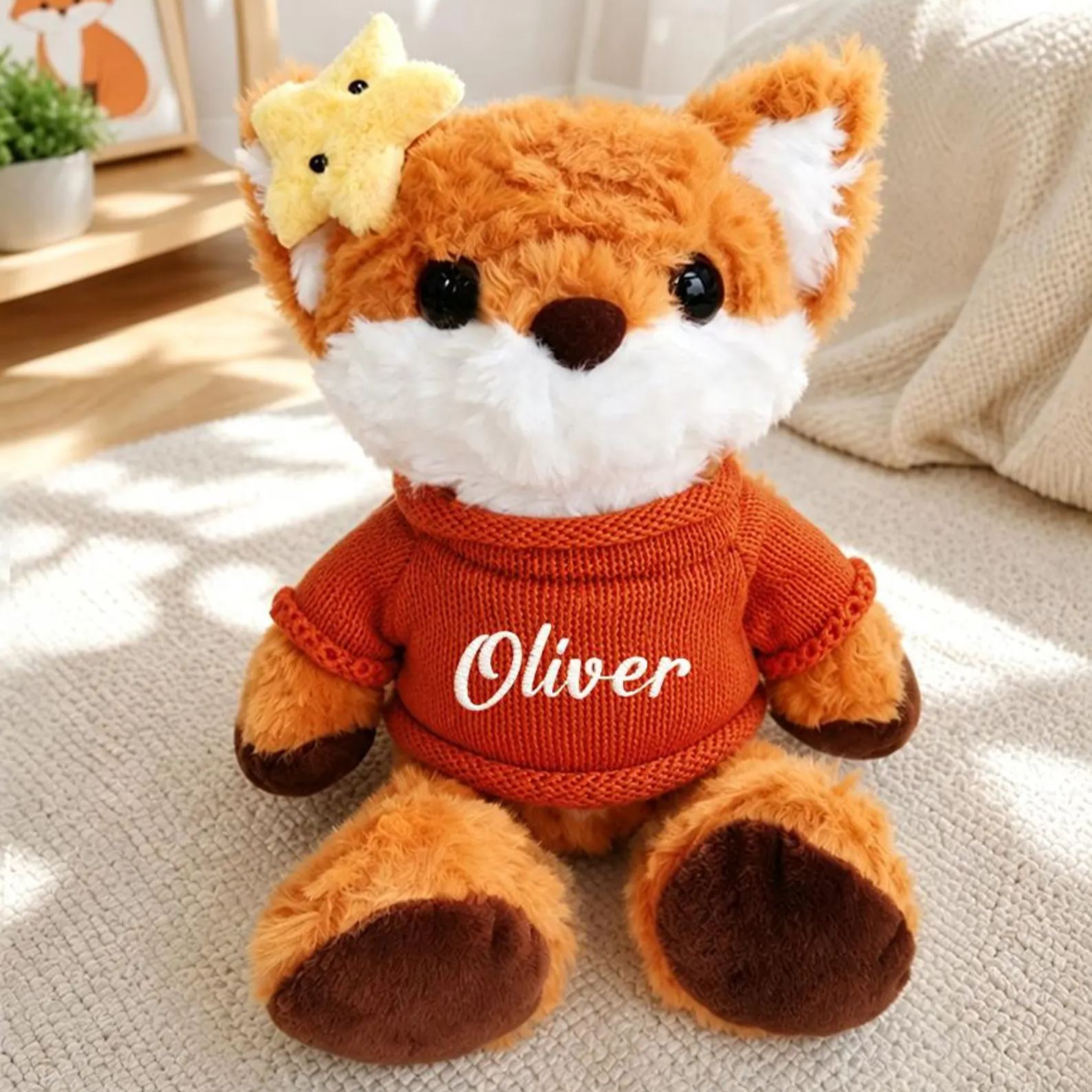 Personalized Plush Dolls, Custom Stuffed Fox Stuffed Animal with Name Sweater, Handmade Personalized Doll for Friends