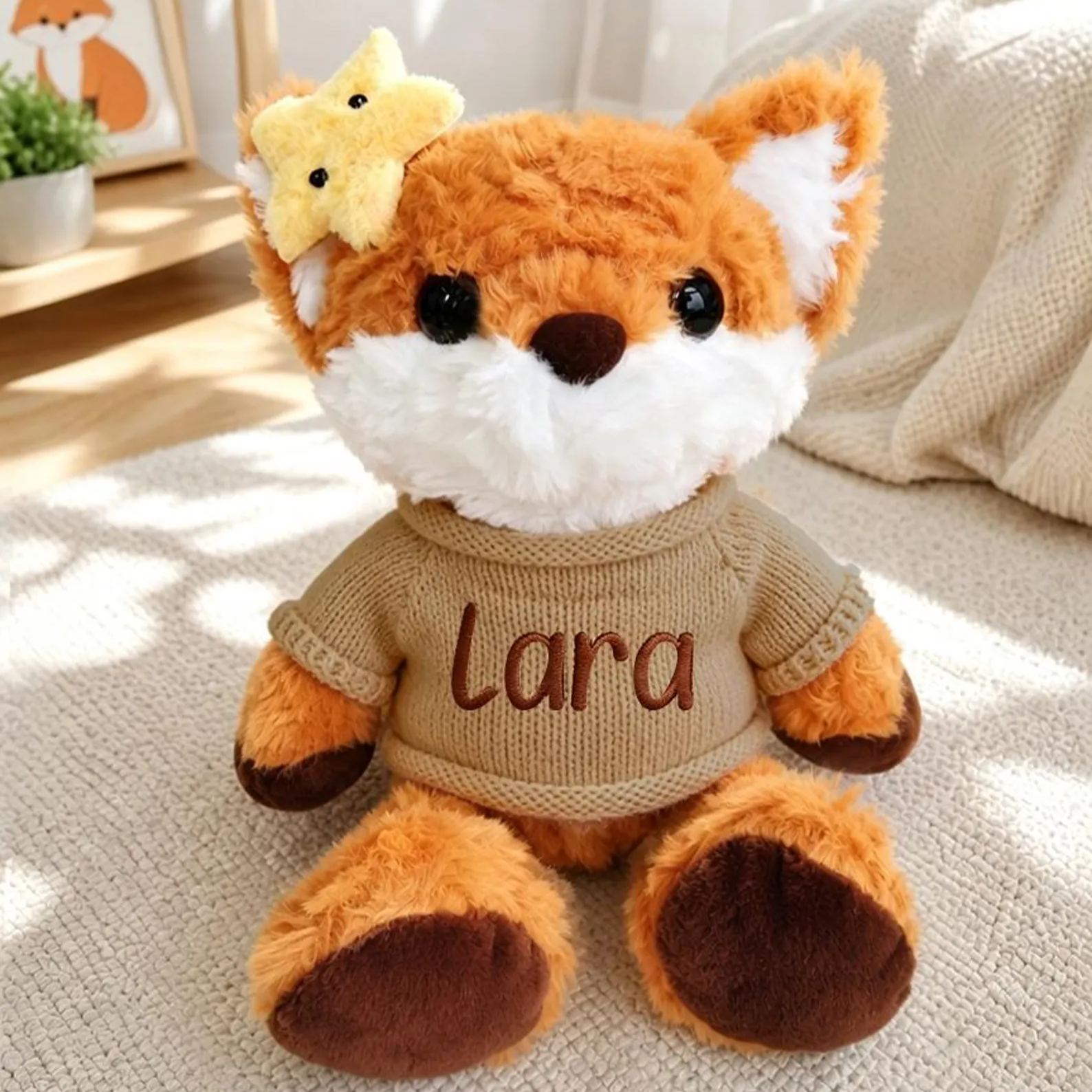 Personalized Plush Dolls, Custom Stuffed Fox Stuffed Animal with Name Sweater, Handmade Personalized Doll for Friends