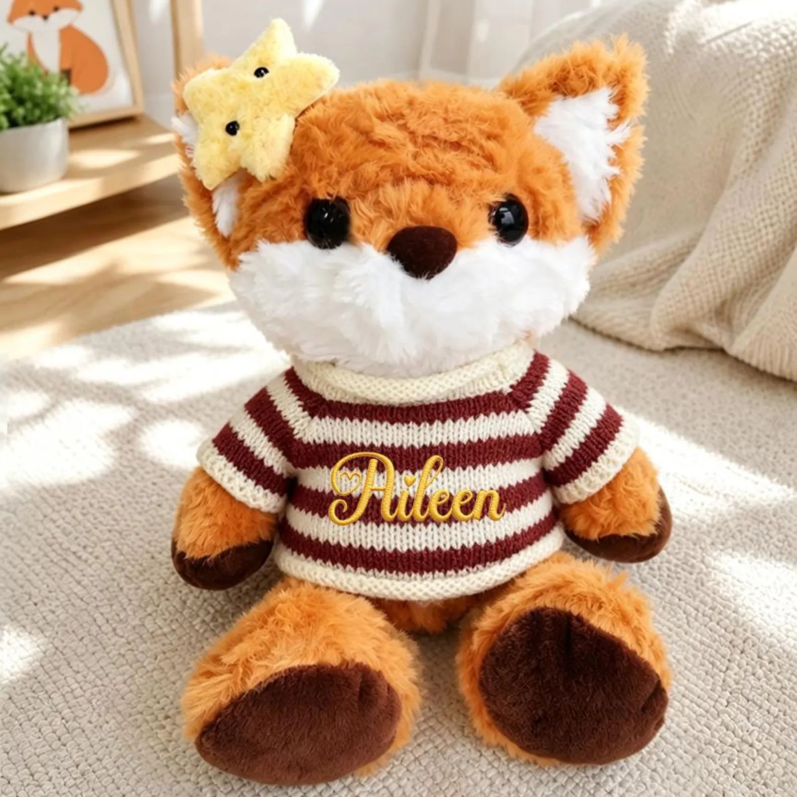 Personalized Plush Dolls, Custom Stuffed Fox Stuffed Animal with Name Sweater, Handmade Personalized Doll for Friends