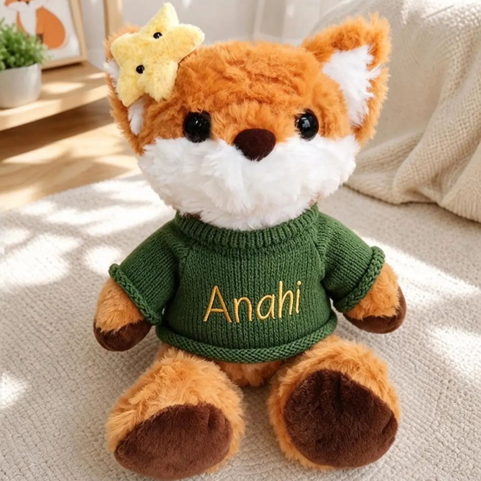 Personalized Plush Dolls, Custom Stuffed Fox Stuffed Animal with Name Sweater, Handmade Personalized Doll for Friends