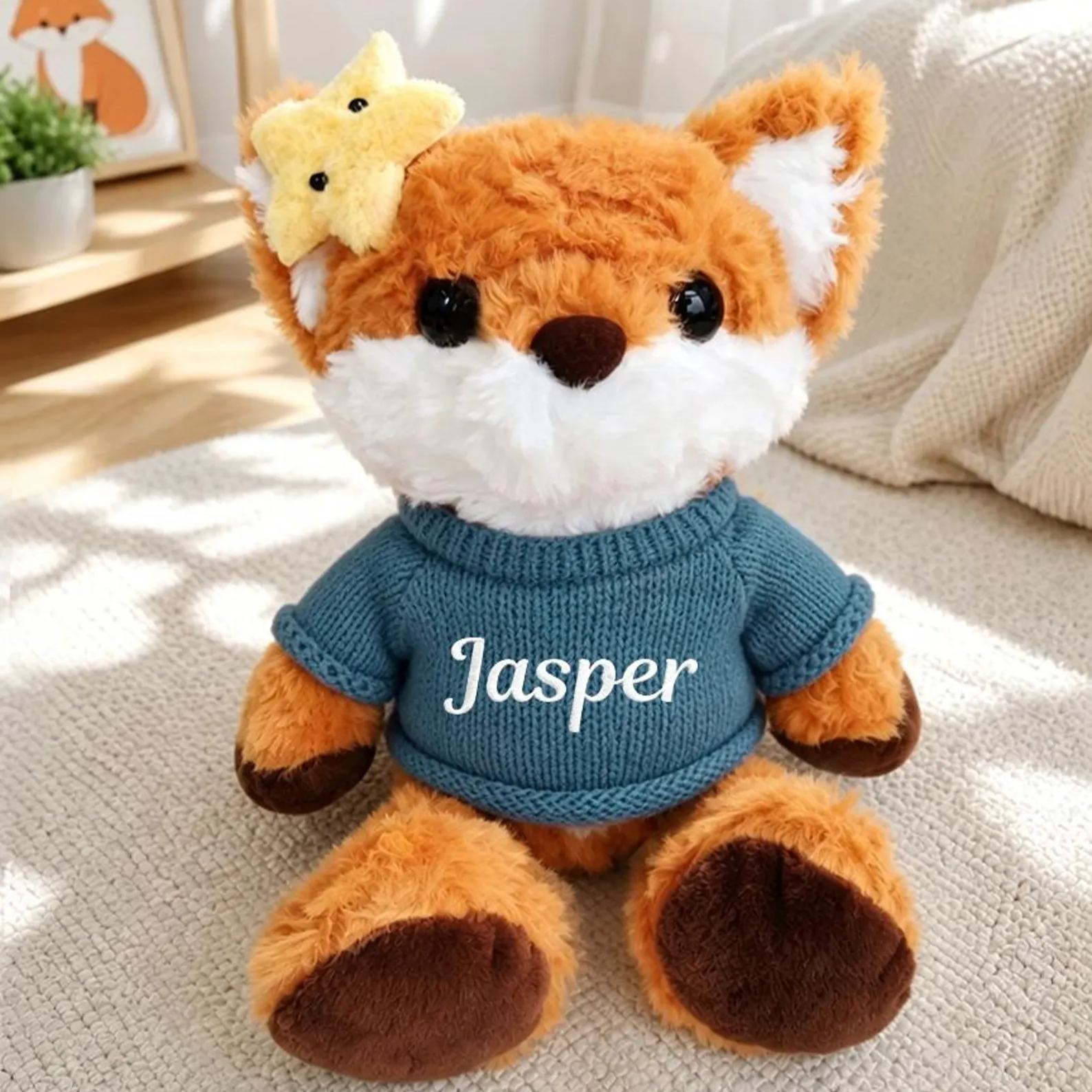 Personalized Plush Dolls, Custom Stuffed Fox Stuffed Animal with Name Sweater, Handmade Personalized Doll for Friends