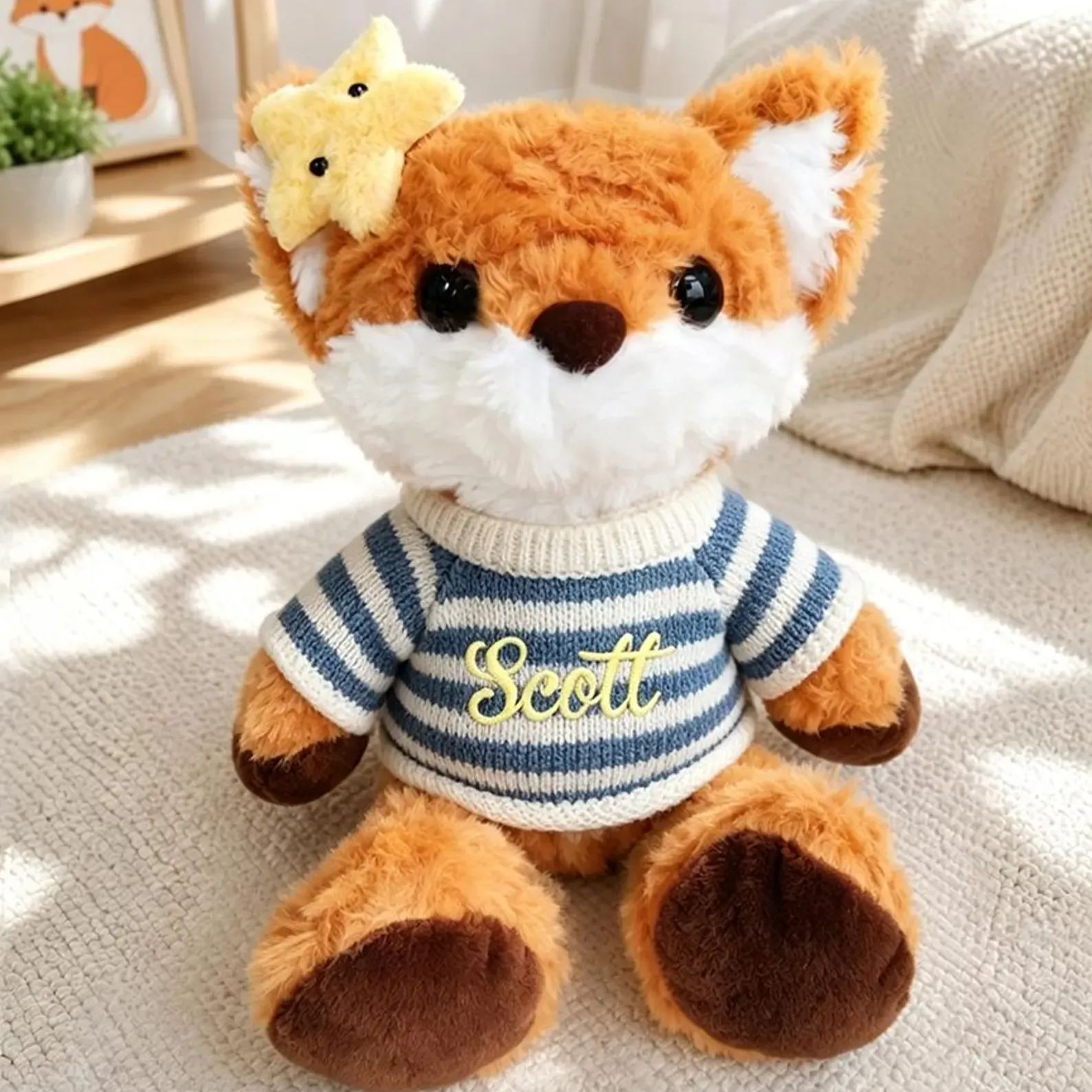 Personalized Plush Dolls, Custom Stuffed Fox Stuffed Animal with Name Sweater, Handmade Personalized Doll for Friends