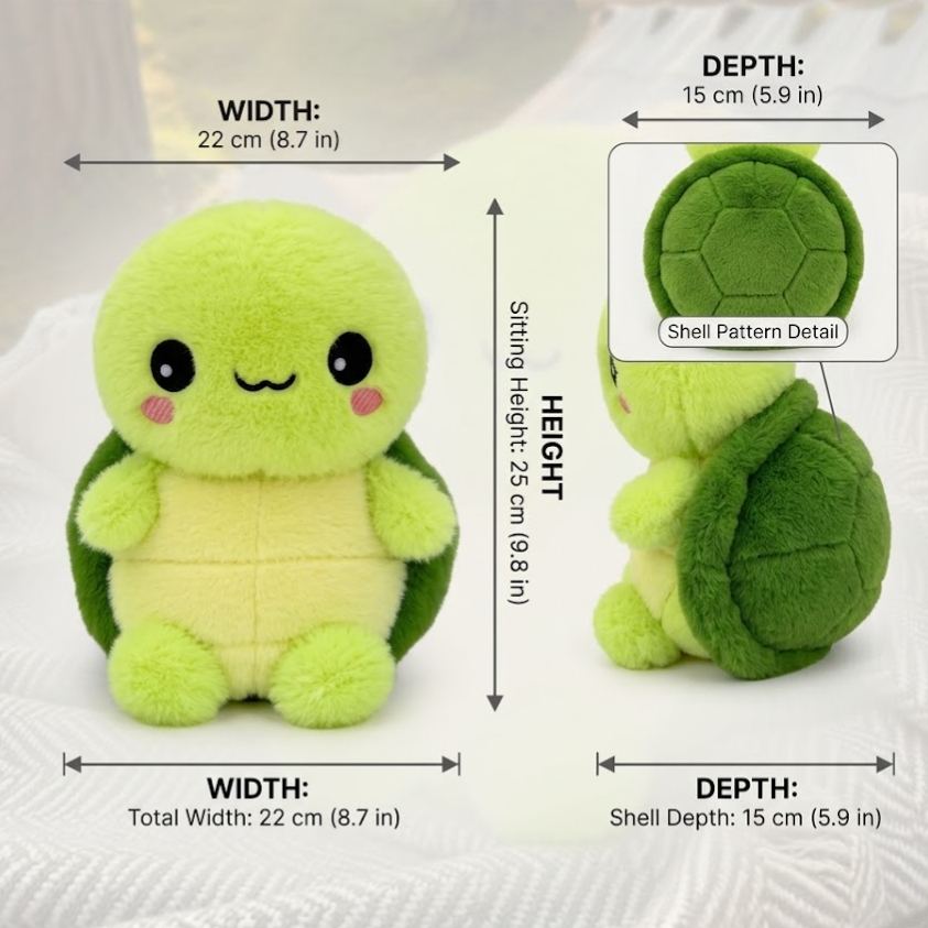 Handmade Plushies Turtle Toy, Custom Stuffed Animal Doll, Cute Plushie Gifts for Kids, Friends, Family and Pet Lovers, Green