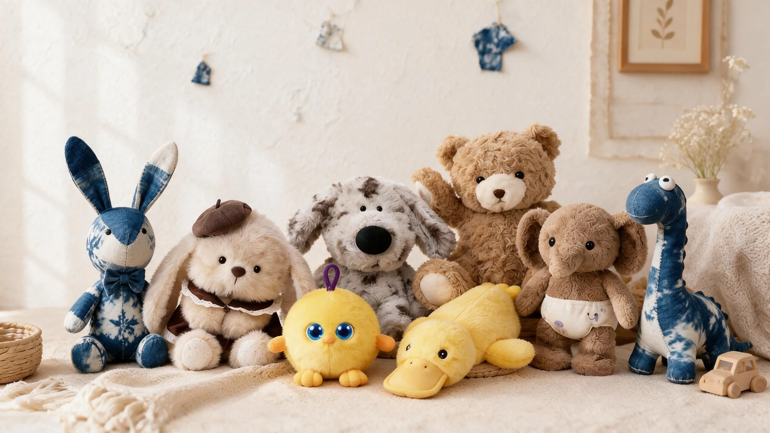 Apripex handmade stuffed animal dolls collection including crochet animals, denim plushies and cute soft teddy bears