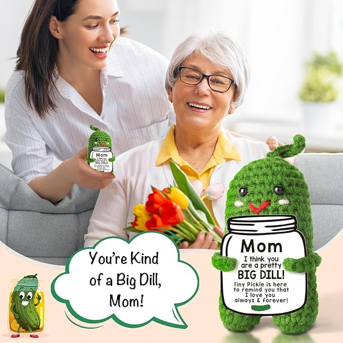 Apripex Gift - Funny Crochet Pickle Plush with Heart Card, Cute Handmade Present, Unique Stocking Stuffer for Mama, Best Mom Ever