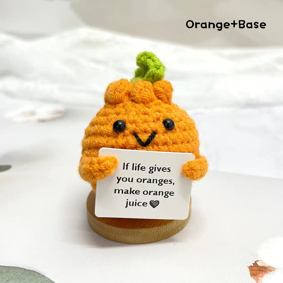 Positive Crochet Fruit Doll Hand Knitting Crochet Fruits with Positive Card Crochet Fruit Decor Funny Gifts With Positive Affirmations