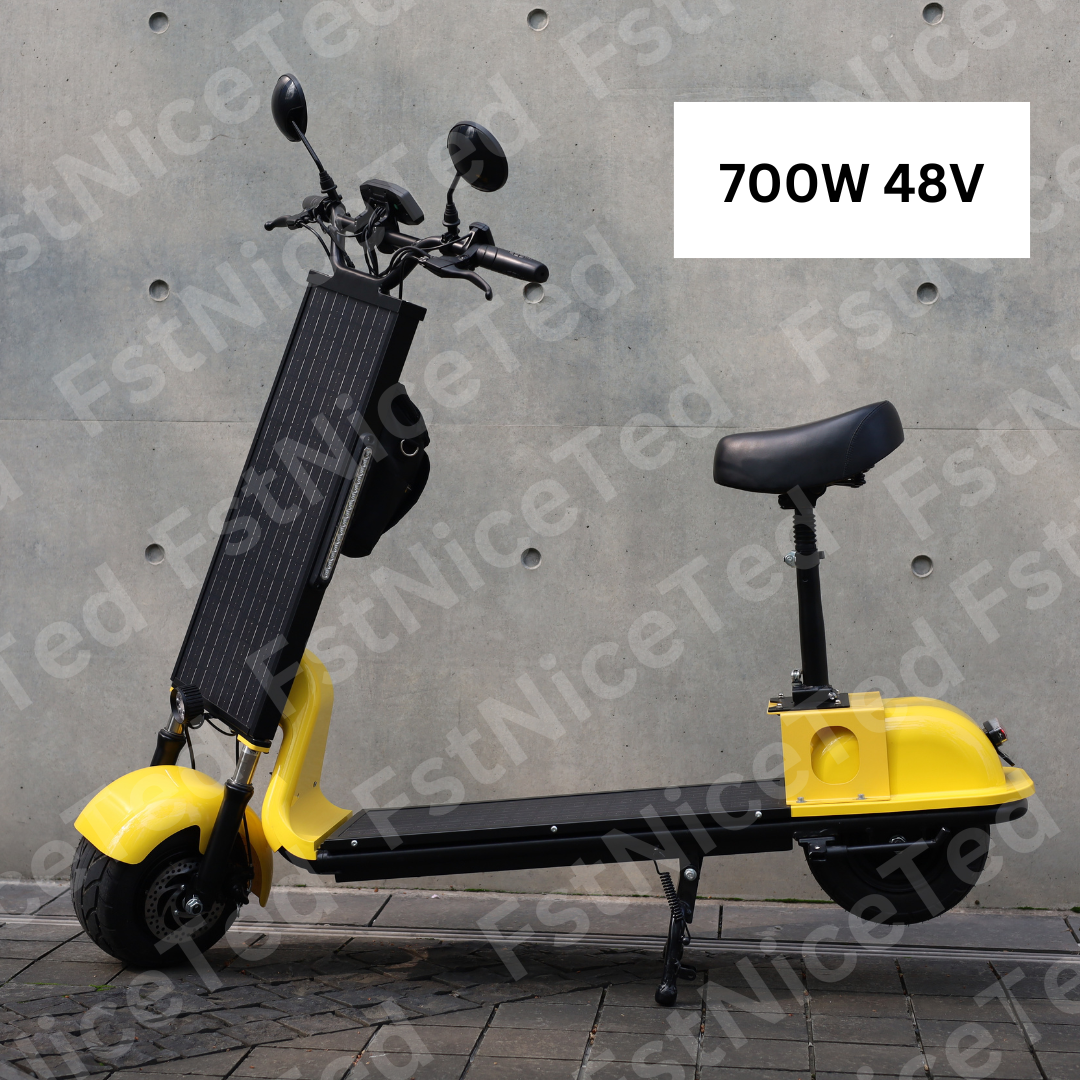 Solar Powered Electric E-Scooter With 2 Solar Panels 2024 Model - Seat & Bag - 700W 48V 