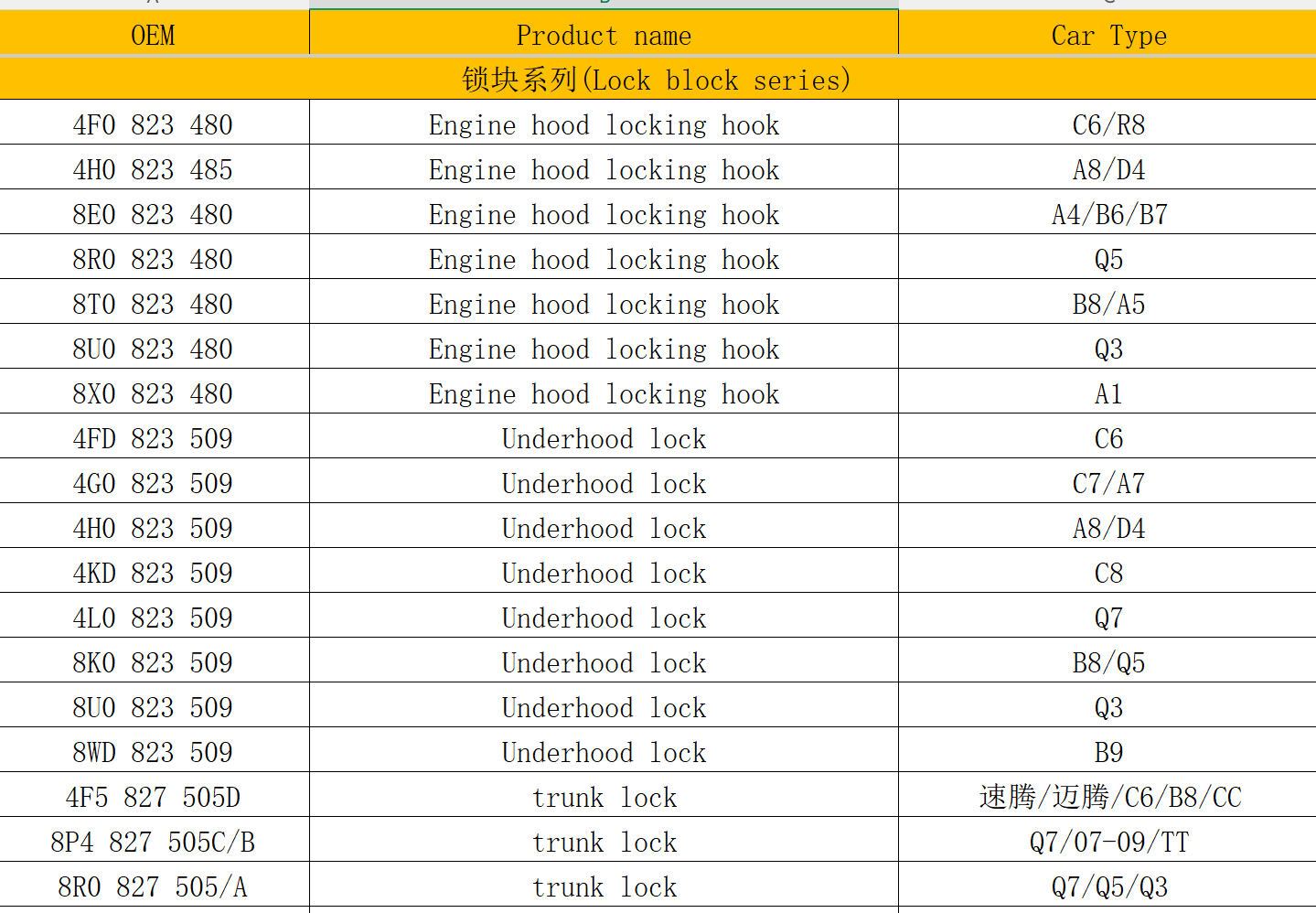 Engine hood locking hook for Audi