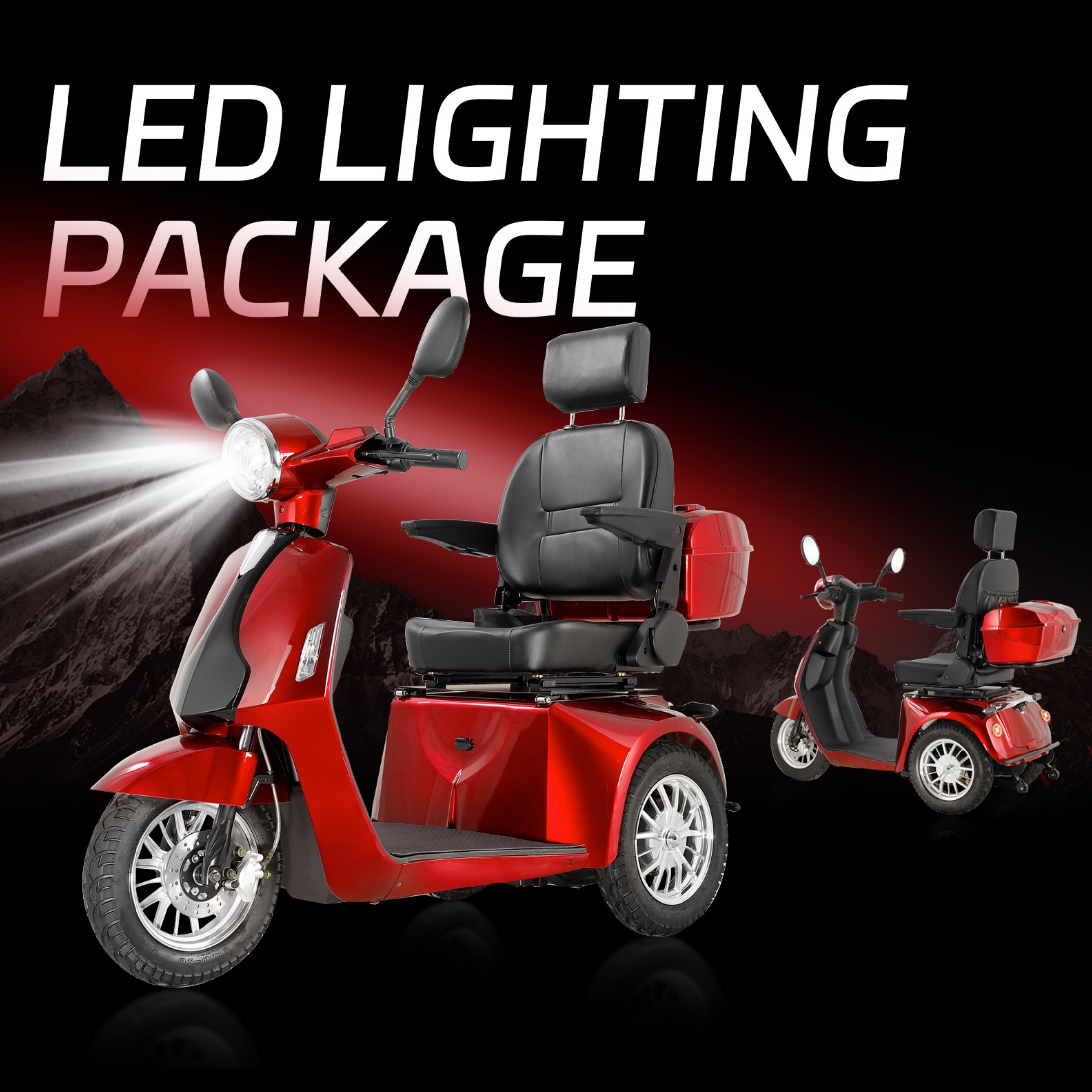 QEEKA Heavy-Duty 3 Wheel Mobility Scooters for Adults & Seniors,800W,Weight Capacity of 330lbs,3-Speed All Terrain Mobility Scooter with Adjustable Seat Backrest & Height,Red