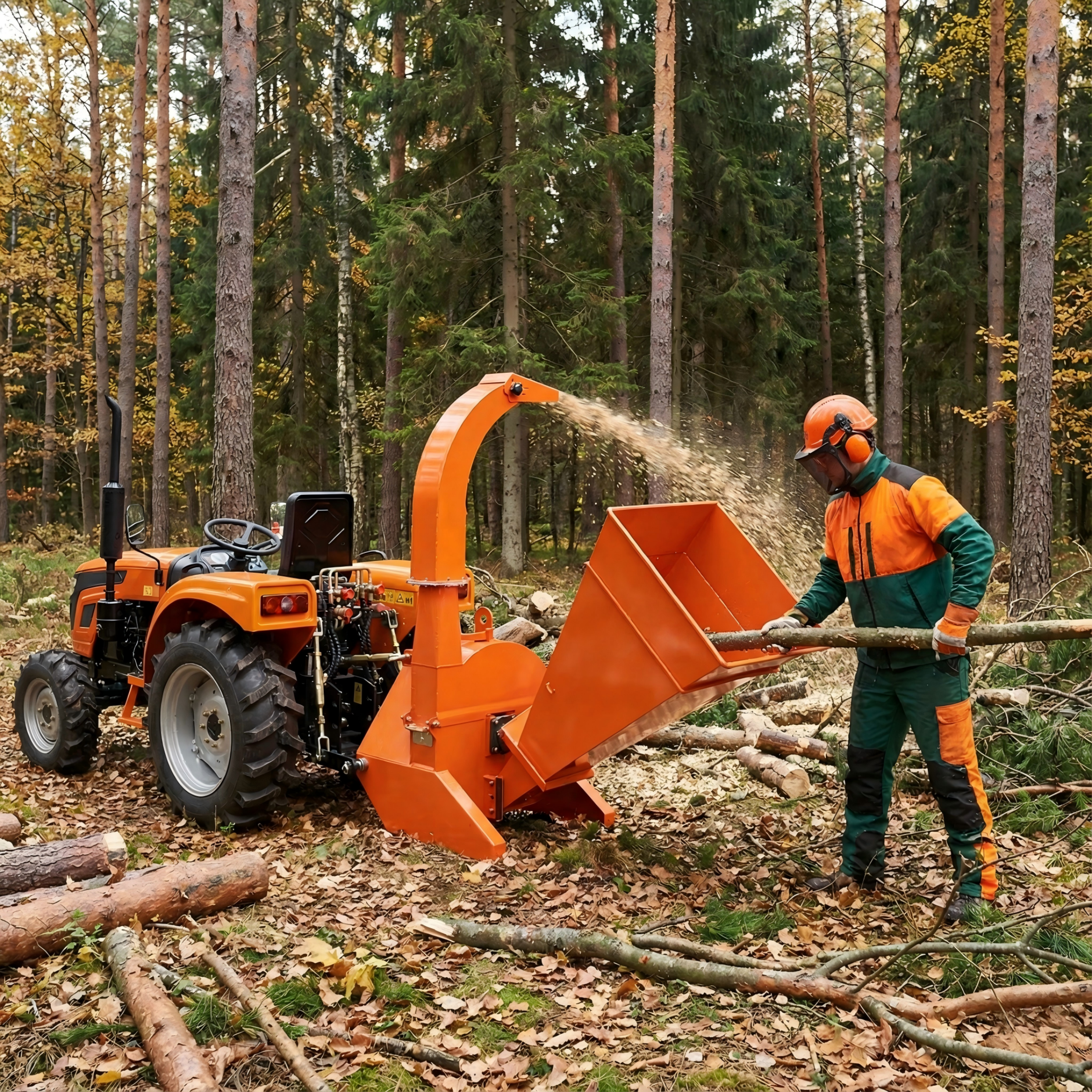 QEEKA BX42S 4-Inch Capacity PTO Wood Chipper,3-Point Tractor Attachment for Compact Tractors Under 45 HP，Orange