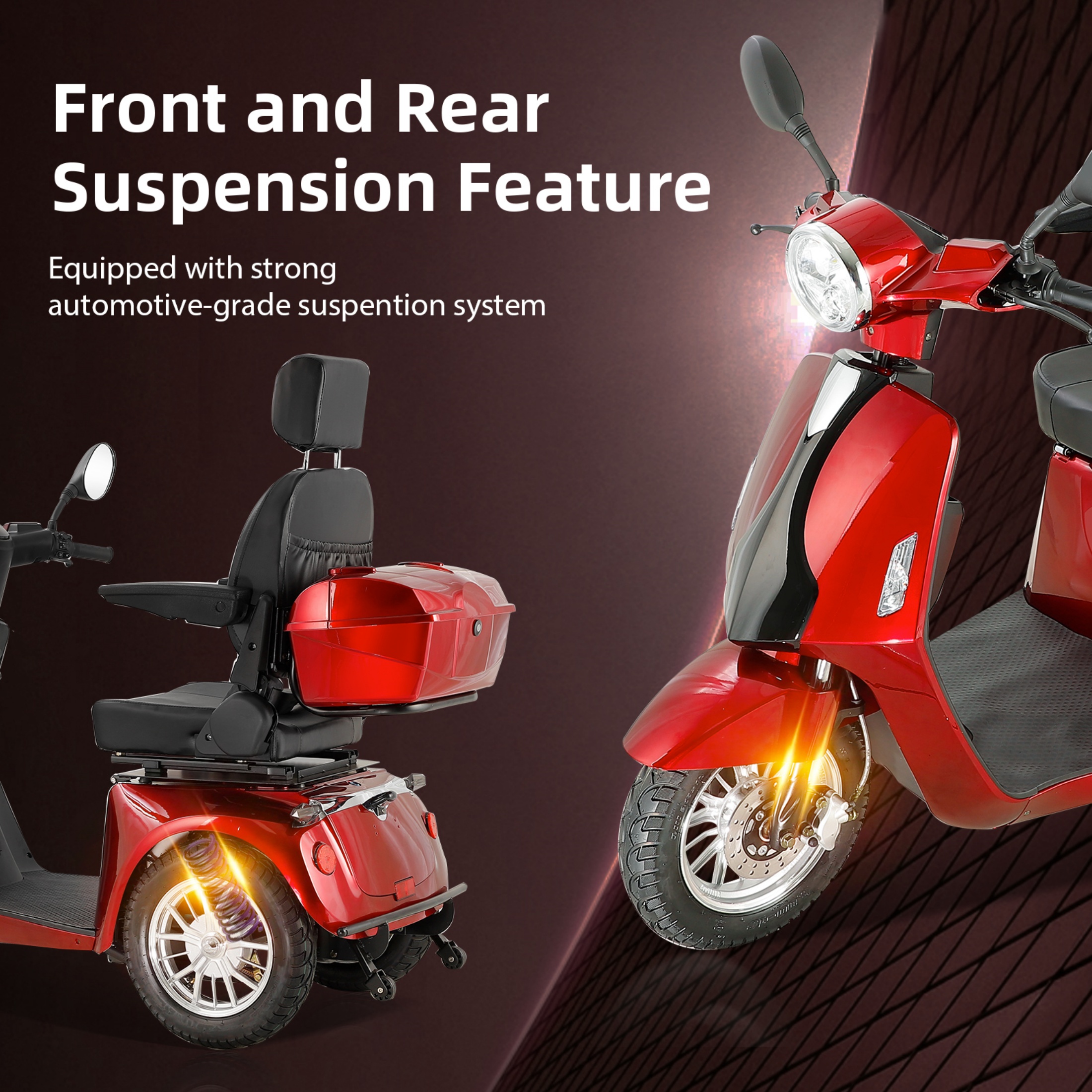 QEEKA Heavy-Duty 3 Wheel Mobility Scooters for Adults & Seniors,800W,Weight Capacity of 330lbs,3-Speed All Terrain Mobility Scooter with Adjustable Seat Backrest & Height,Red