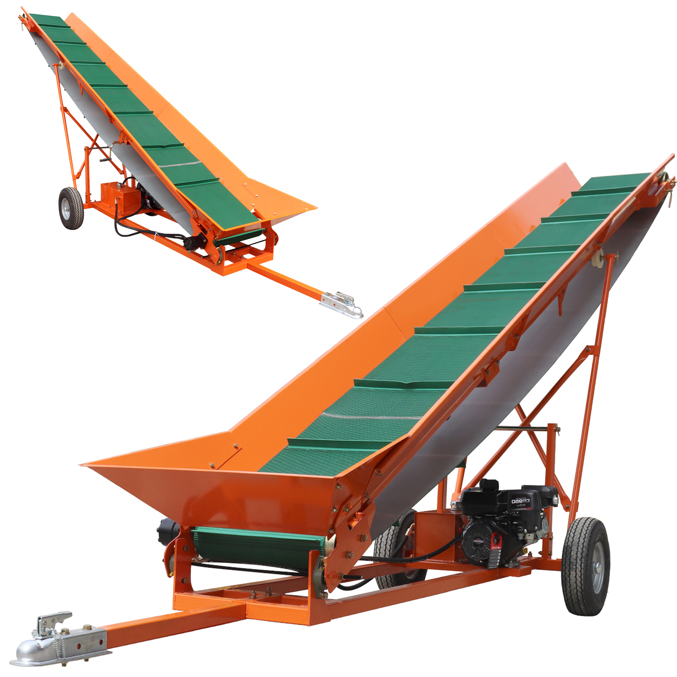 Firewood Conveyor 6.5HP 208cc Gasoline Powered 19.7" Width PVC Belt Wood Conveyor Lifter Elevator with B&S Engine