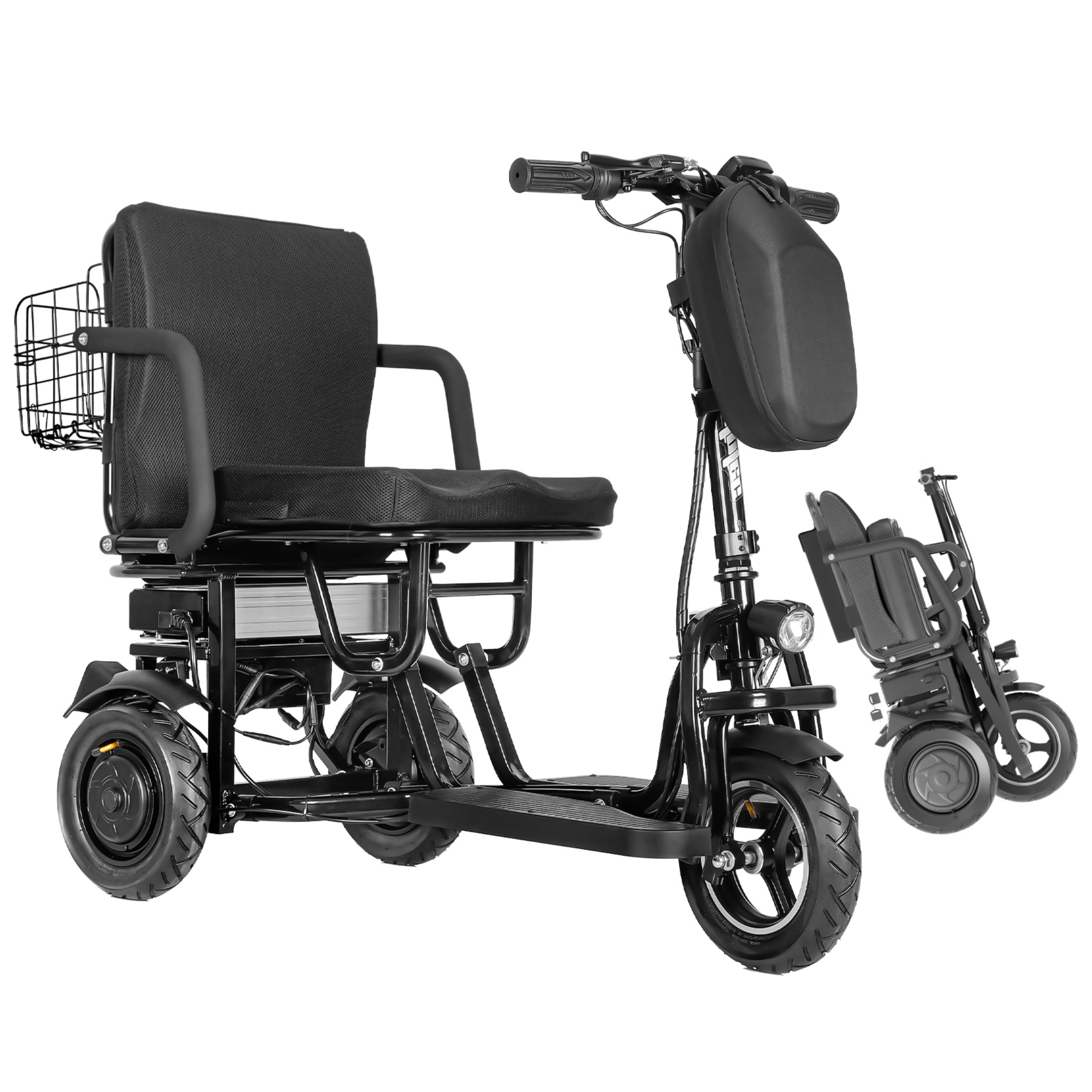 QEEKA Foldable 3 Wheel Mobility Scooter for Seniors and Adults,Fits in Car Trunk,Lightweight & High-Power 700W,300lbs Capacity,20 mile Range,Black